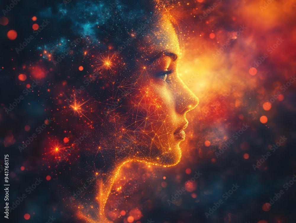 ethereal female figure surrounded by glowing sacred geometry patterns mystical atmosphere radiant energy emanating from enlightened form cosmic background ethereal female figure surrounded by glowing sacred geometry patterns mystical atmosphere radiant energy emanating from enlightened form cosmic background