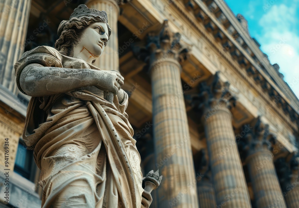 Fototapeta premium Classical Sculpture Against a Backdrop of Columns
