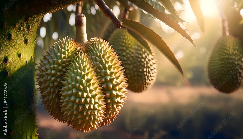 durian fruit on the tree durian fruit on the tree