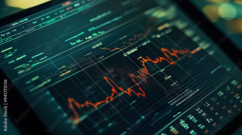 A macro view of a business graph displayed on a tablet, highlighting the intricate details of market trends and financial metrics. A macro view of a business graph displayed on a tablet, highlighting the intricate details of market trends and financial metrics.