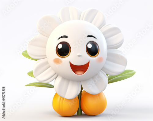 3D funny flower cartoon. Spring, time of flowers