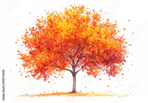 Vibrant watercolor illustration of tree with autumn colors