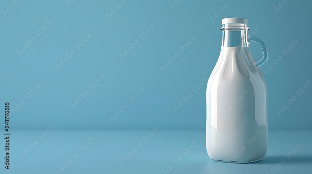 Food Photography: Clean White Plastic or Glass Bottle of Natural Powder Milk Front View on Light Blue Background. Milk Bottle Mockup Food Photography: Clean White Plastic or Glass Bottle of Natural Powder Milk Front View on Light Blue Background. Milk Bottle Mockup