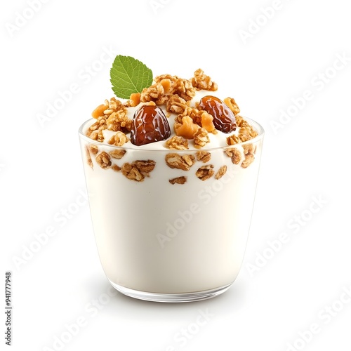 Exquisite Chinese Rice Pudding with Dates in a Bowl Against a Clean White Background