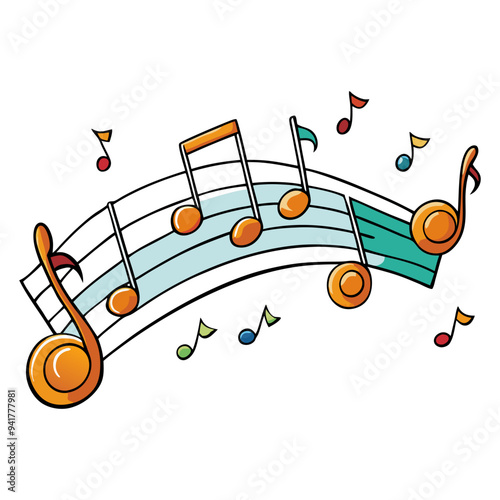 Musical background with notes. Flying music notes. Song notation in flat design. Vector illustration.