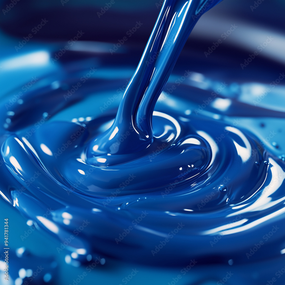 Pouring Blue Paint: Photorealistic Close-Up on Canvas Pouring Blue Paint: Photorealistic Close-Up on Canvas
