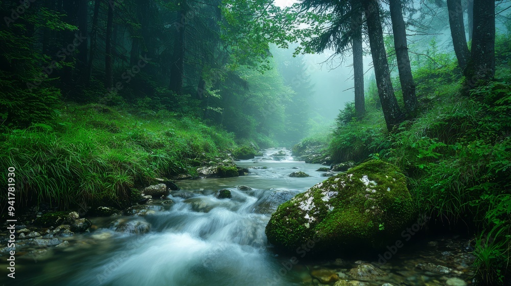Misty Forest Stream. Misty Forest Stream.