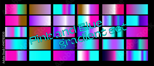 Chrome gradients of holographic colors for vector art and design. Retrowave style palette.