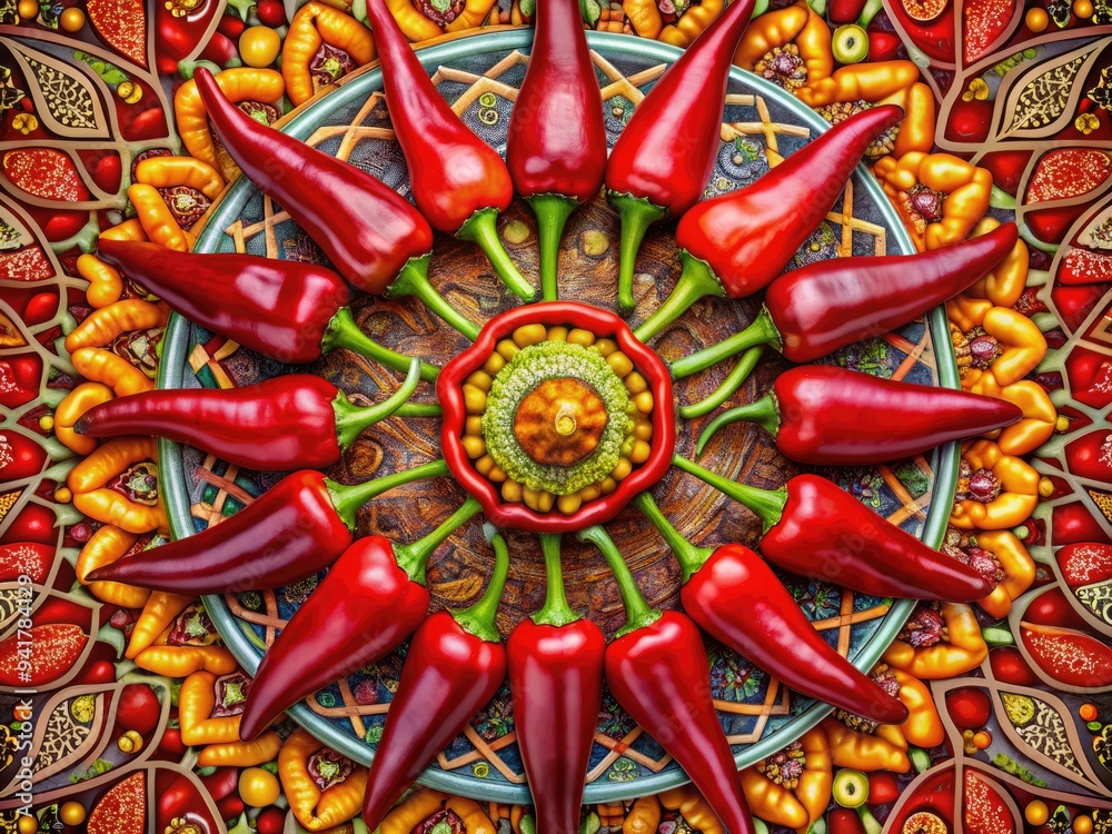 Fototapeta premium Intense and Spiritual: Tribal, Symbolic, Red, Pepper, Mystical