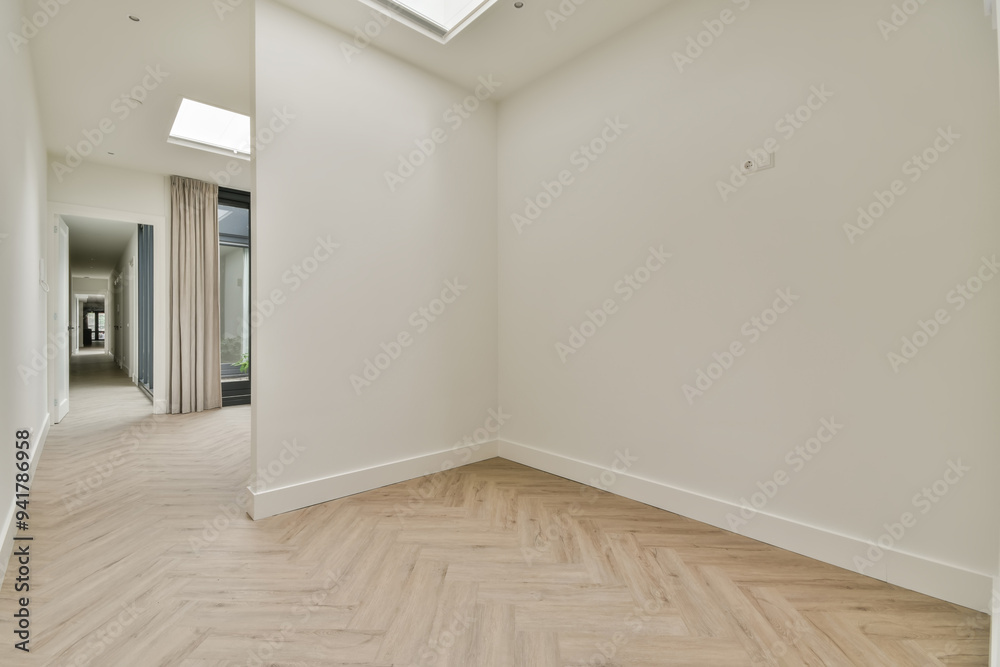 Modern Empty Room with Herringbone Wood Flooring Modern Empty Room with Herringbone Wood Flooring