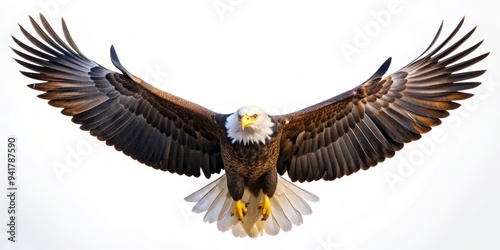 Bald Eagle in Flight A Close-Up Perspective, Wings Spread Wide, Isolated on White, Bird of Prey, Eagle, Wildlife, Feathers