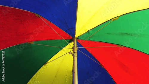 Closeup of an opened colorful umbrella