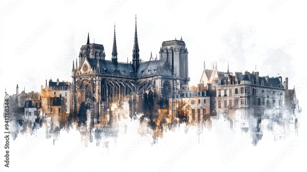 Obraz premium Notre Dame Cathedral Watercolor Illustration.