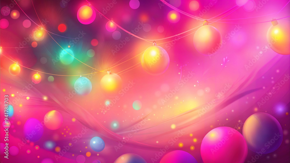 Pink Background with Christmas Lights, Colorful Glowing Bulbs with Bokeh Effect, Festive and Cheerful, with Copy Space Pink Background with Christmas Lights, Colorful Glowing Bulbs with Bokeh Effect, Festive and Cheerful, with Copy Space
