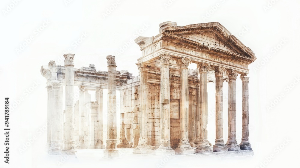 Obraz premium Ancient Roman Ruins with Columns and White Background.