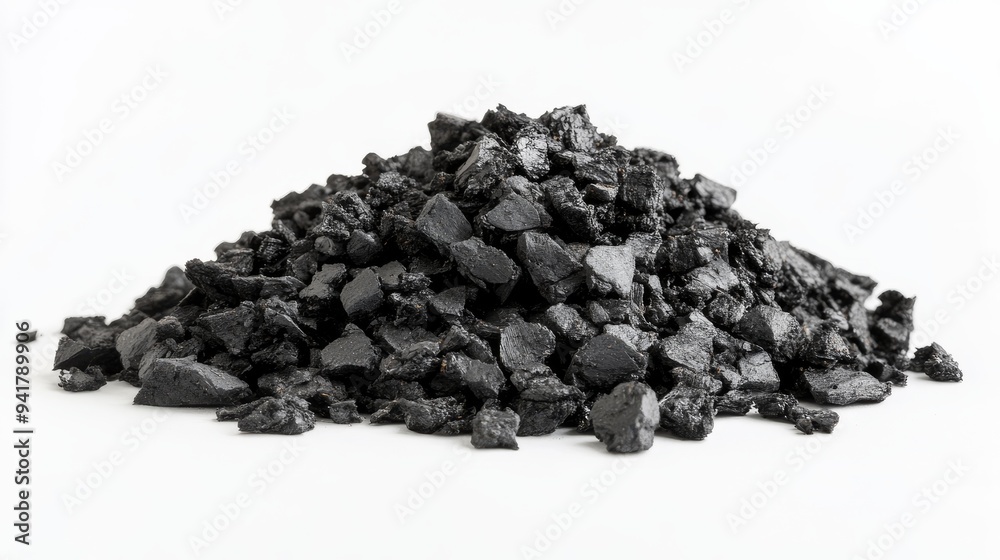 Fototapeta premium Black Coal Pile Isolated on White Background.