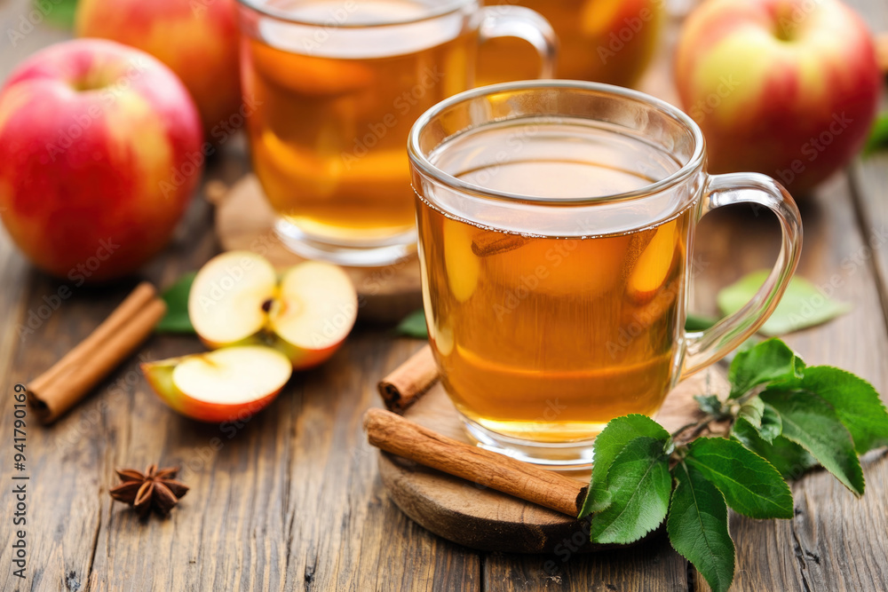 Apple cider cocktail with fall spices on the rustic background Apple cider cocktail with fall spices on the rustic background