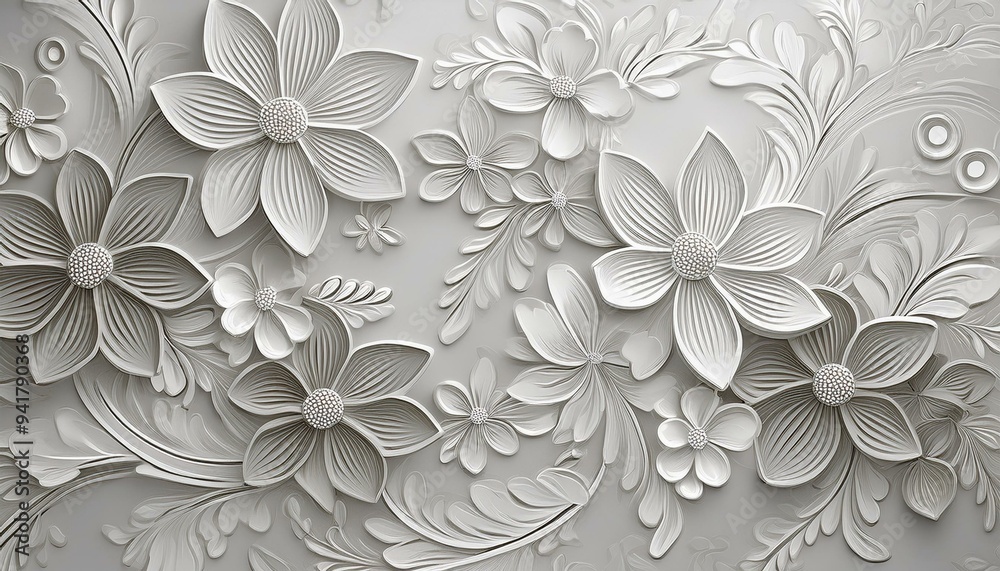 Obraz premium Flowers wallpaper pattern white.