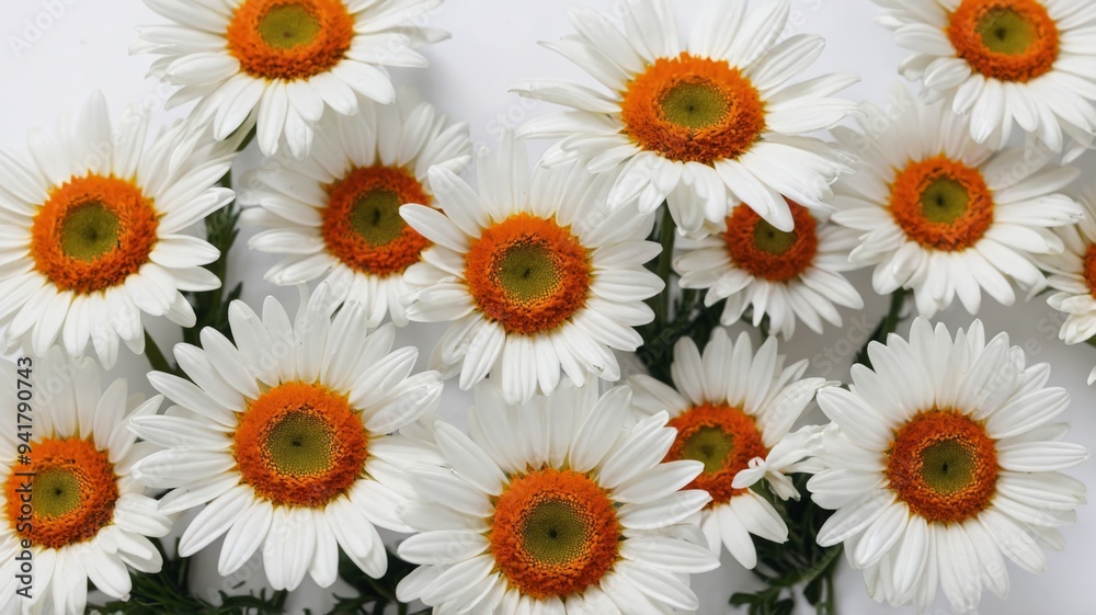 Fototapeta premium White background with daisy flowers.