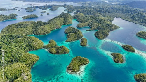Bild auf Leinwand Aerial View of the Thousand Islands in the Togean National Park, Central Sulawesi, Indonesia