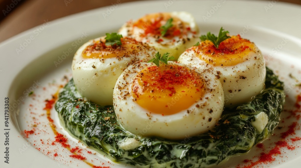 Poached Eggs with Spinach and Paprika.