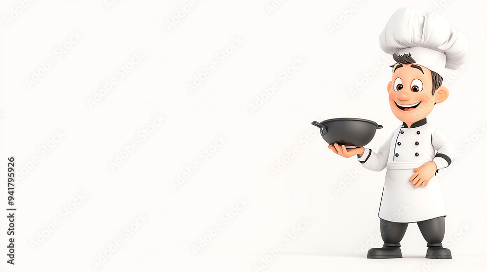 A cheerful cartoon chef holding a bowl, perfect for culinary themes and food-related projects. A cheerful cartoon chef holding a bowl, perfect for culinary themes and food-related projects.