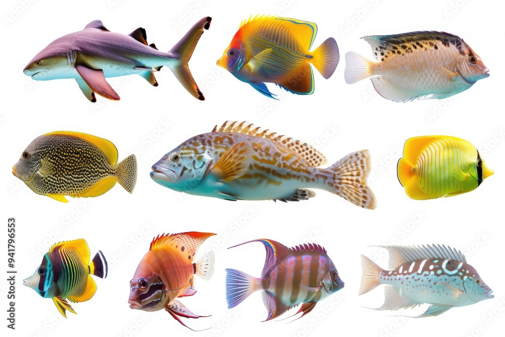 Fototapeta premium Colorful fish on a clean white surface