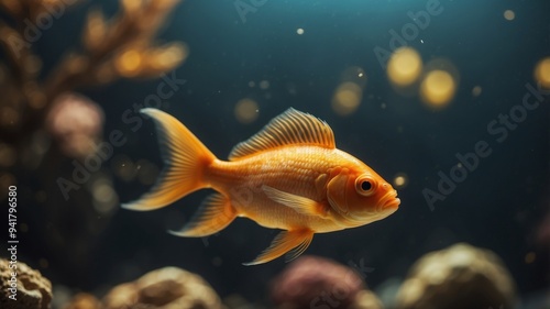 A Close-Up of a Golden Fish Swimming in an Aquarium.