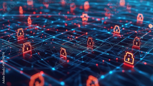 Enhanced Cyber Security with Multiple Layers of Digital Locks Overlaid on Network Grid