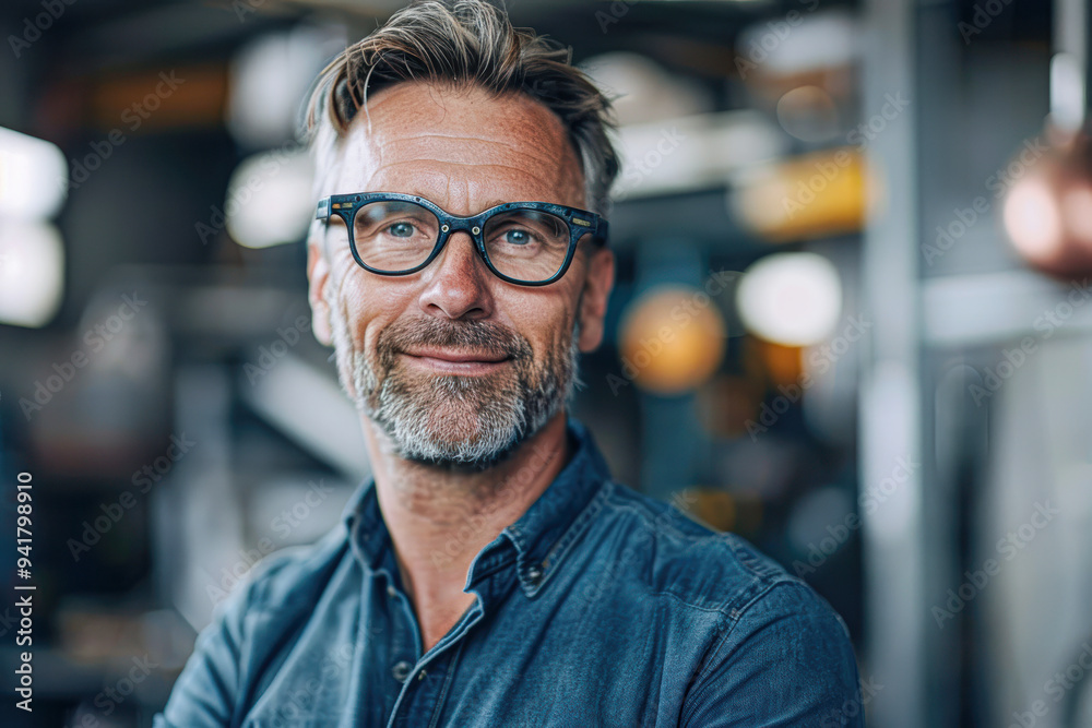 A man with glasses is smiling and looking at the camera A man with glasses is smiling and looking at the camera