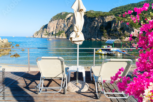 Fototapeta Naklejka Na Ścianę i Meble -  Paleokastritsa beach and Ionian sea on Korfu, Greece