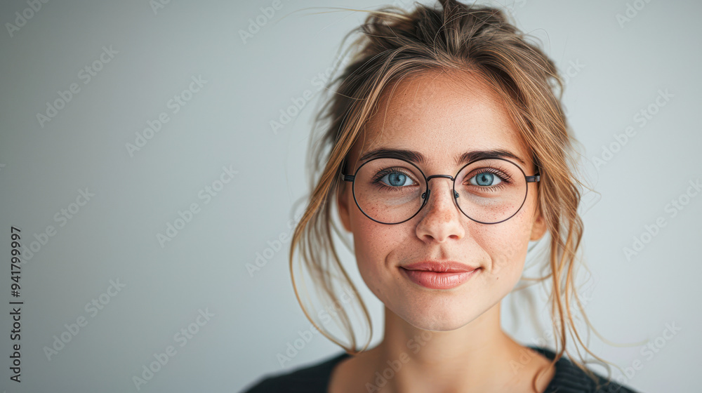 A woman with glasses and a smile on her face A woman with glasses and a smile on her face