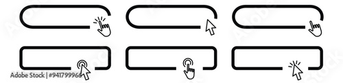 Click Blank Button with pointer clicking. Clicking the icon. Action button click here with click cursor. Vector illustration.