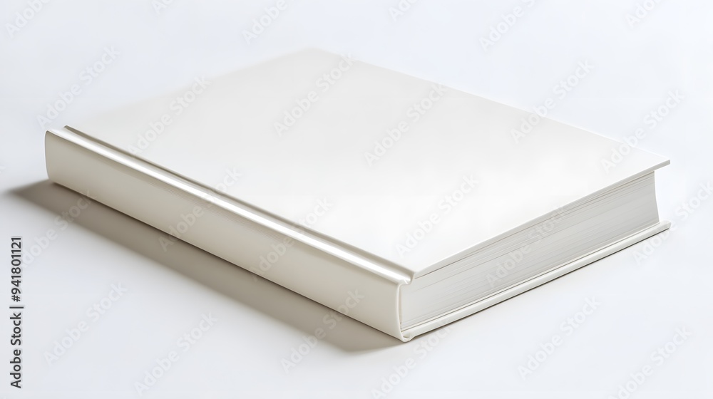 Fototapeta premium Minimalist Notebook: A closed, plain white notebook with a smooth cover, lying flat on a white background, with subtle shadowing for a clean aesthetic. 