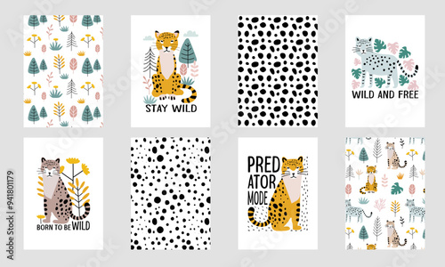 Photography Hand drawn wild animals, quotes and animal skin texture seamless patterns