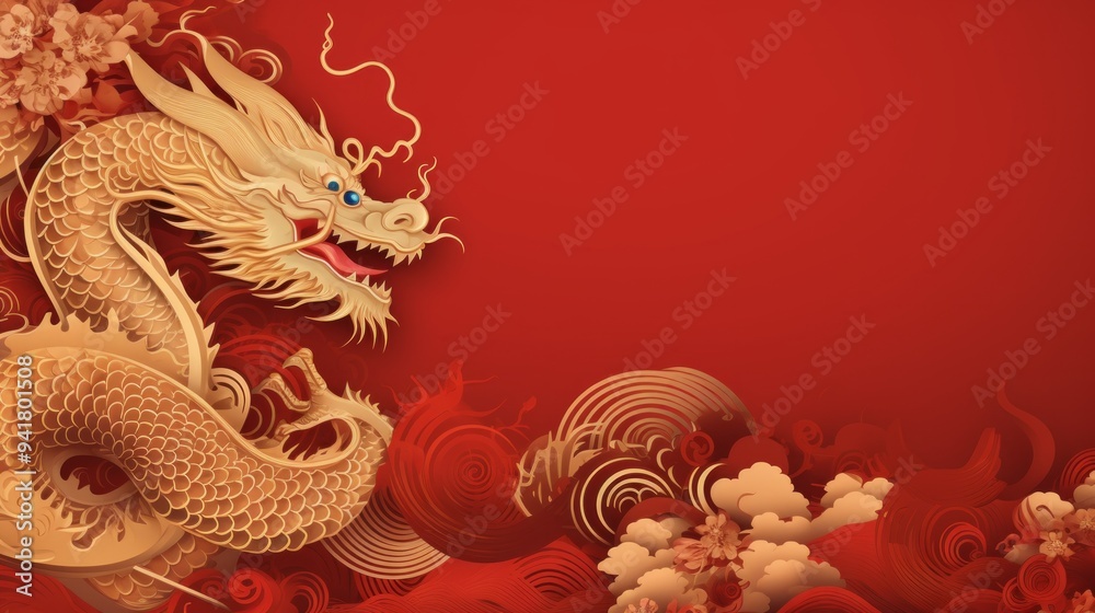 Golden dragon with red background, Chinese suspicious symbol. Neural network ai generated art Golden dragon with red background, Chinese suspicious symbol. Neural network ai generated art