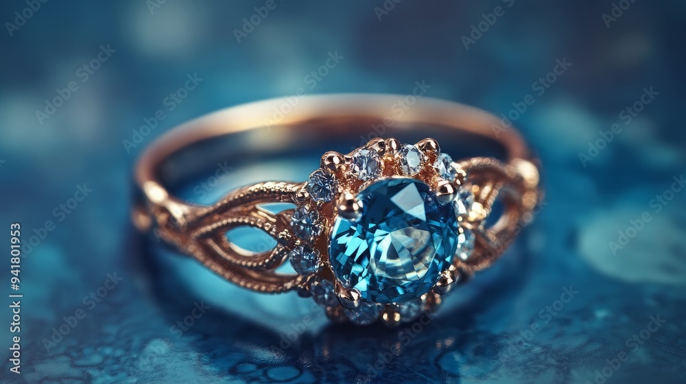 A ring of jewellery set against a blue backdrop A ring of jewellery set against a blue backdrop