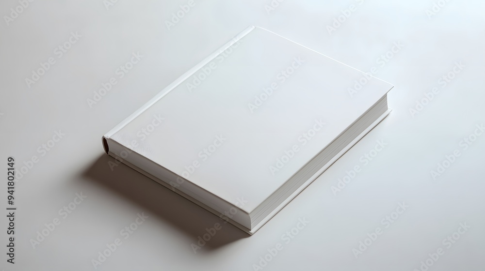 Fototapeta premium Minimalist Notebook: A closed, plain white notebook with a smooth cover, lying flat on a white background, with subtle shadowing for a clean aesthetic.