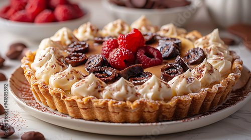 Banoffee pie in a plate on a white background photo