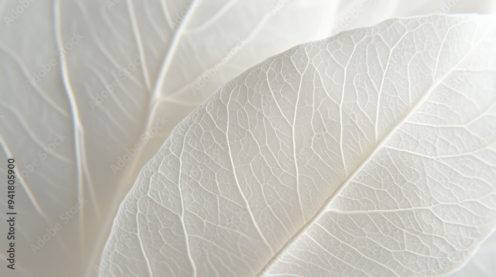 Obraz premium White leaves on a background, close-up, white color, soft light, pastel aesthetic, high resolution, hyperrealistic