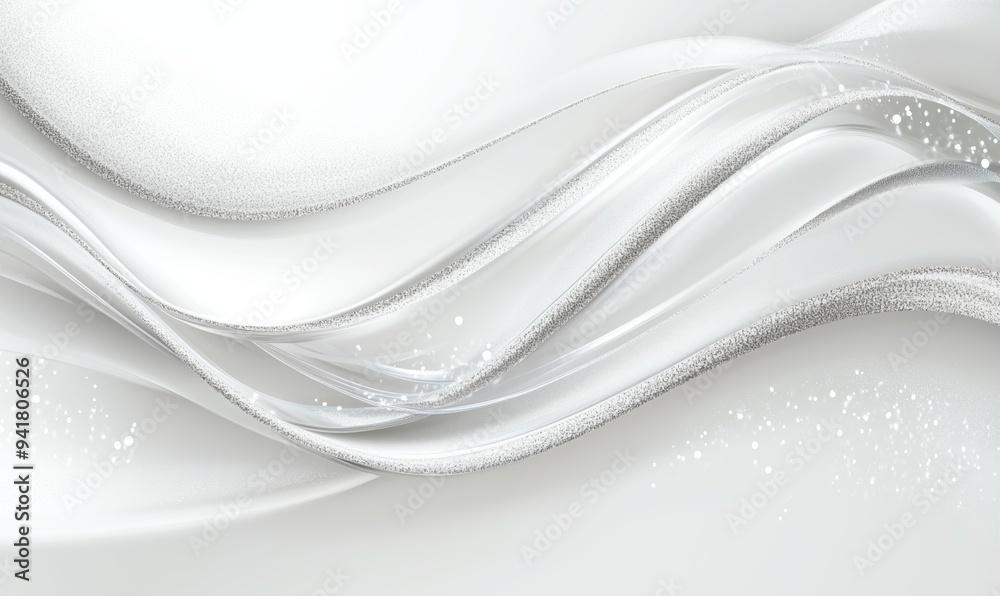 Obraz premium A white background with a silver wave. The wave is made up of small silver dots