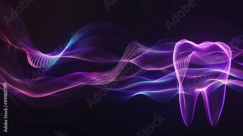 Abstract Dental Illustration with Purple Waves