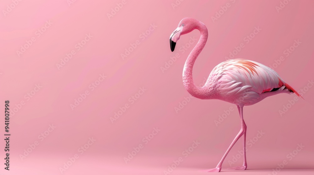 Fototapeta premium Pink Flamingo on a Pink Background