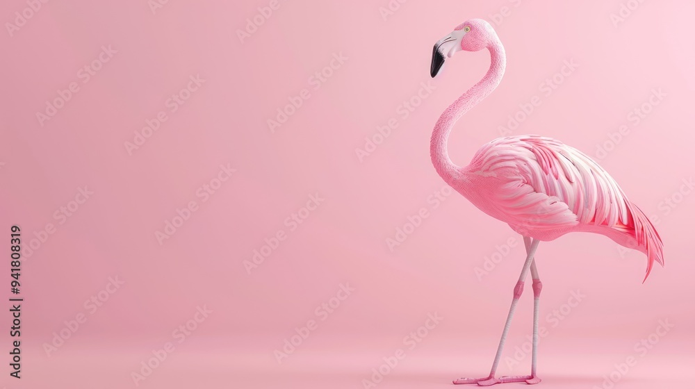 Fototapeta premium Pink Flamingo on Pink Background