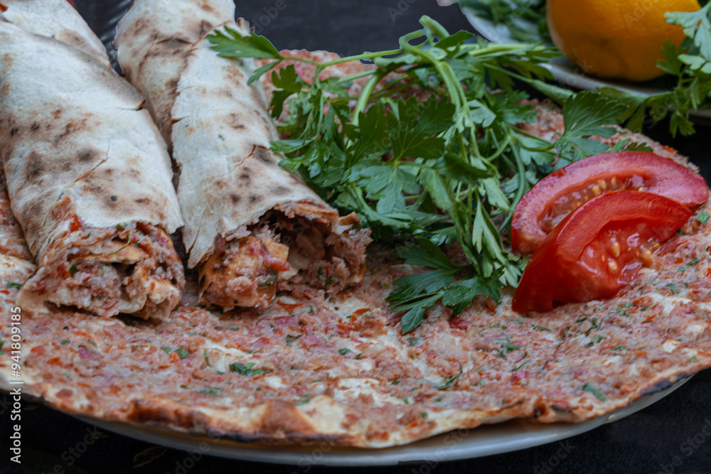 Turkish foods; Turkish pizza -Lahmacun