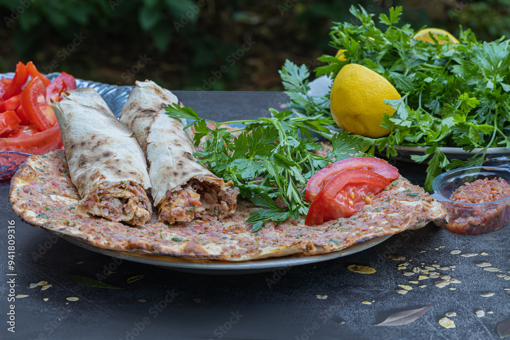 Turkish foods; Turkish pizza -Lahmacun