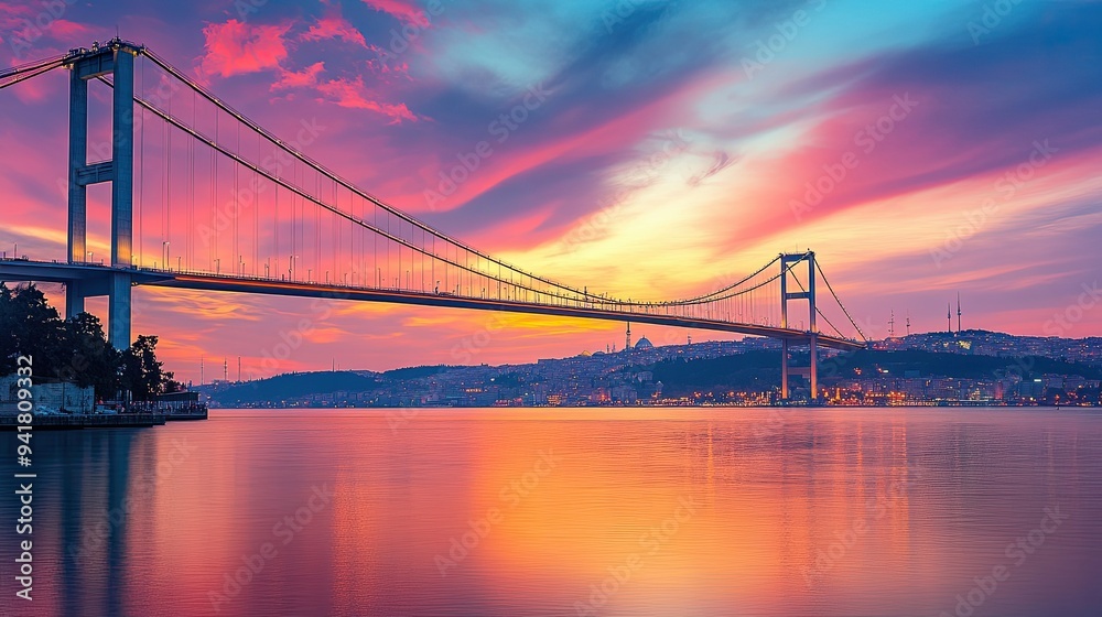The breathtaking Bosphorus Bridge in Istanbul at sunset, with space for your message The breathtaking Bosphorus Bridge in Istanbul at sunset, with space for your message
