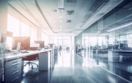 Photo blur background of modern office interior design contemporary workspace for creative business
