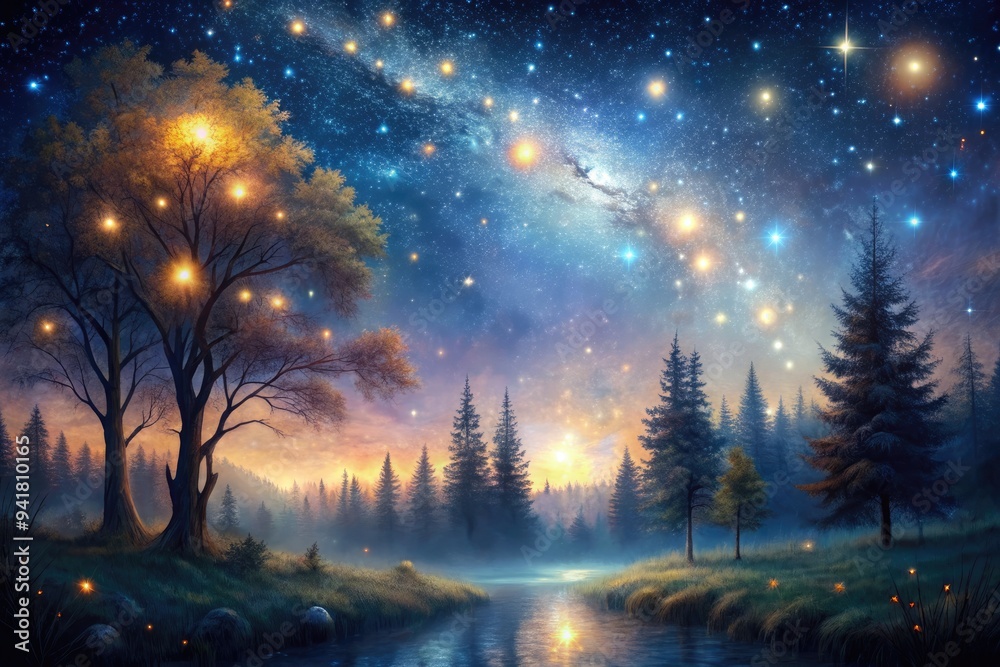 Midnight Whispers on Eerie Starlit Canvas, Glittering Hues Midnight Whispers on Eerie Starlit Canvas, Glittering Hues