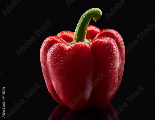 Red bell pepper. Isolated on black background. Capsicum annuum L. Studio shot, design material.  photo